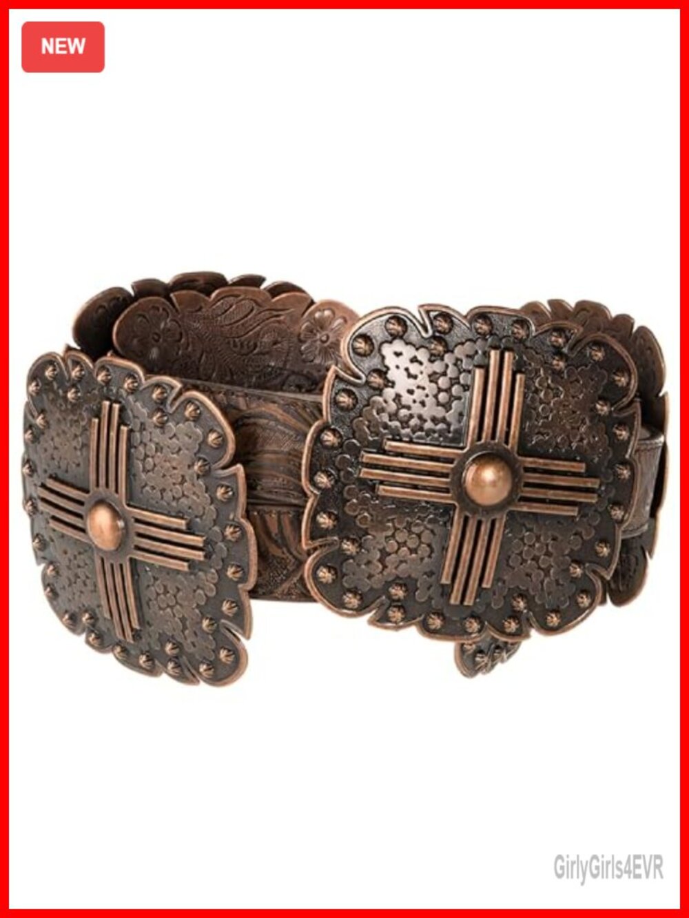 Floral Embossed Faux Leather Western Belt with Square Conchos and Removable